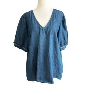 Draper James Blue Puff Short Sleeve Top Women's Size XL |  71-39